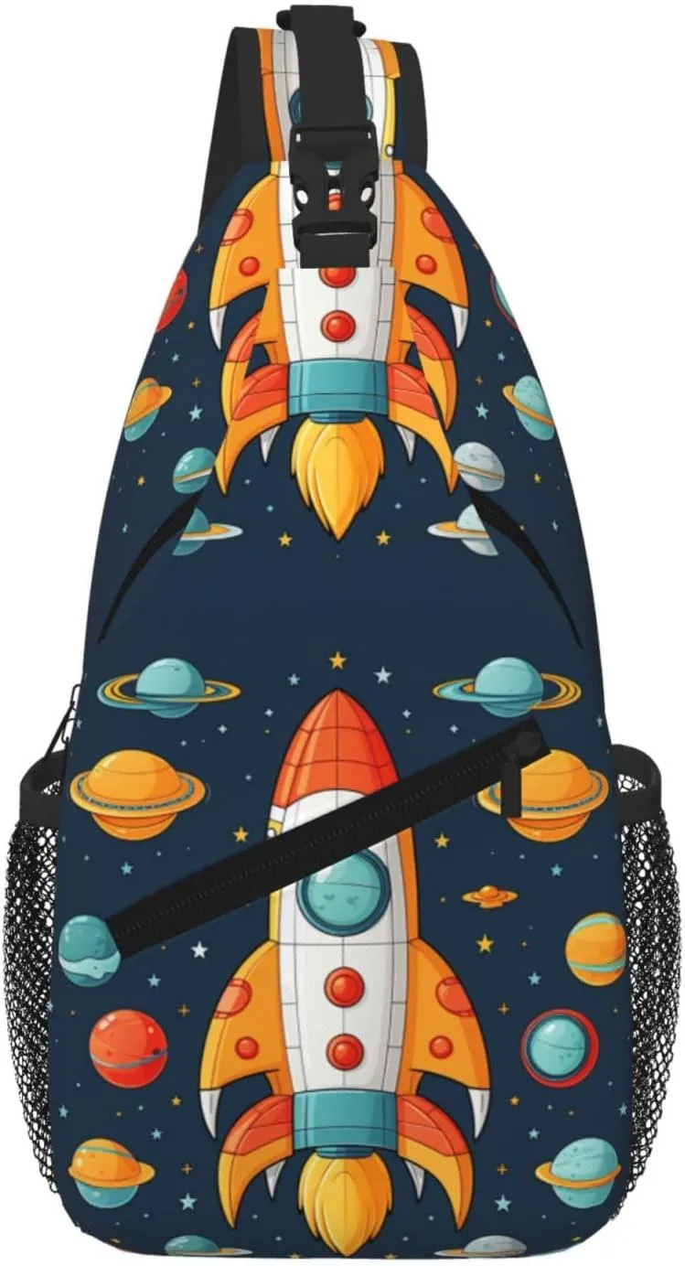 Rocket Clipart Space Ship Sling Bag For Women Men Travel Hiking Backpack Crossbody Shoulder Chest Bags Casual Daypack