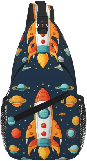 Rocket Clipart Space Ship Sling Bag For Women Men Travel Hiking Backpack Crossbody Shoulder Chest Bags Casual Daypack