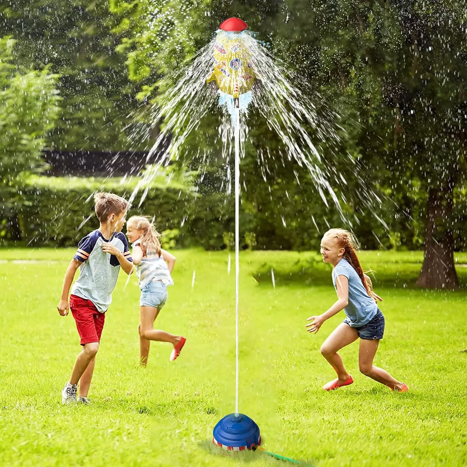 Rocket Sprinklers Kids Toys Outdoor Water Play for Kids 3 Years and Up (Yellow)