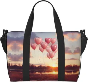 Romantic Heart Balloon print Crossbody Shoulder Bag Large Weekender Overnight Hand Bag Shopping Work Handbag