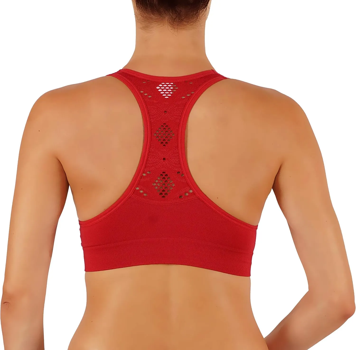 ROUGHRIVER Women's Yoga Crop Top Sports Bra with NOT Removable Adding Volume Pads Breathable Race Back