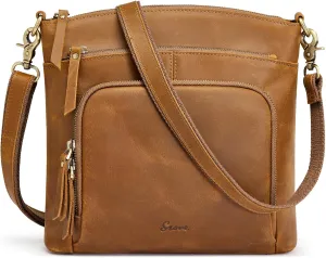S-ZONE Crossbody Bags Purses for Women Trendy Genuine Leather Four Zipper Pockets Shoulder Handbags