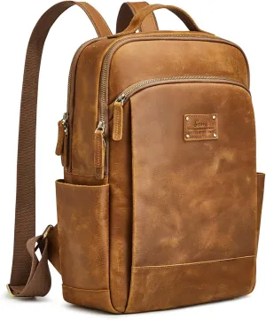 S-ZONE Genuine Leather Backpack Purse for Women Large Backpack for Men Vintage Rucksack Handbag Travel Daypack