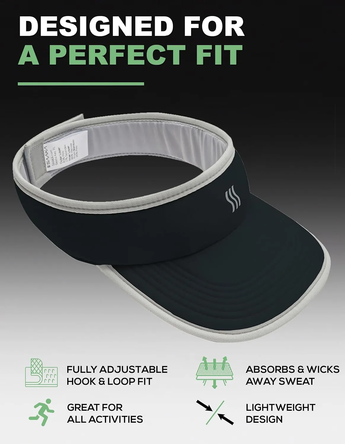SAAKA Sport Visor for Women. Soft, Stretchy, Lightweight & Adjustable. Running, Tennis, Golf & Sports.