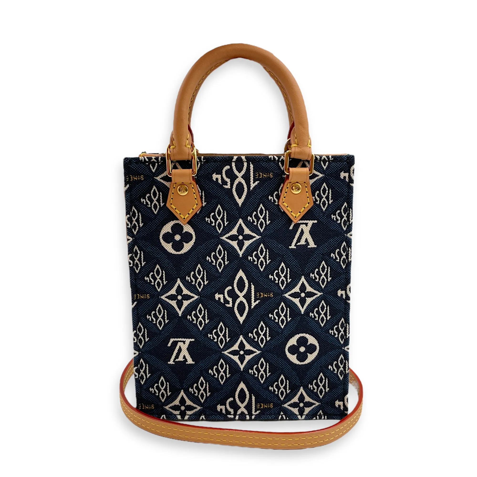 Sac Plat Blue Crossbody Bag in Denim, Gold hardware