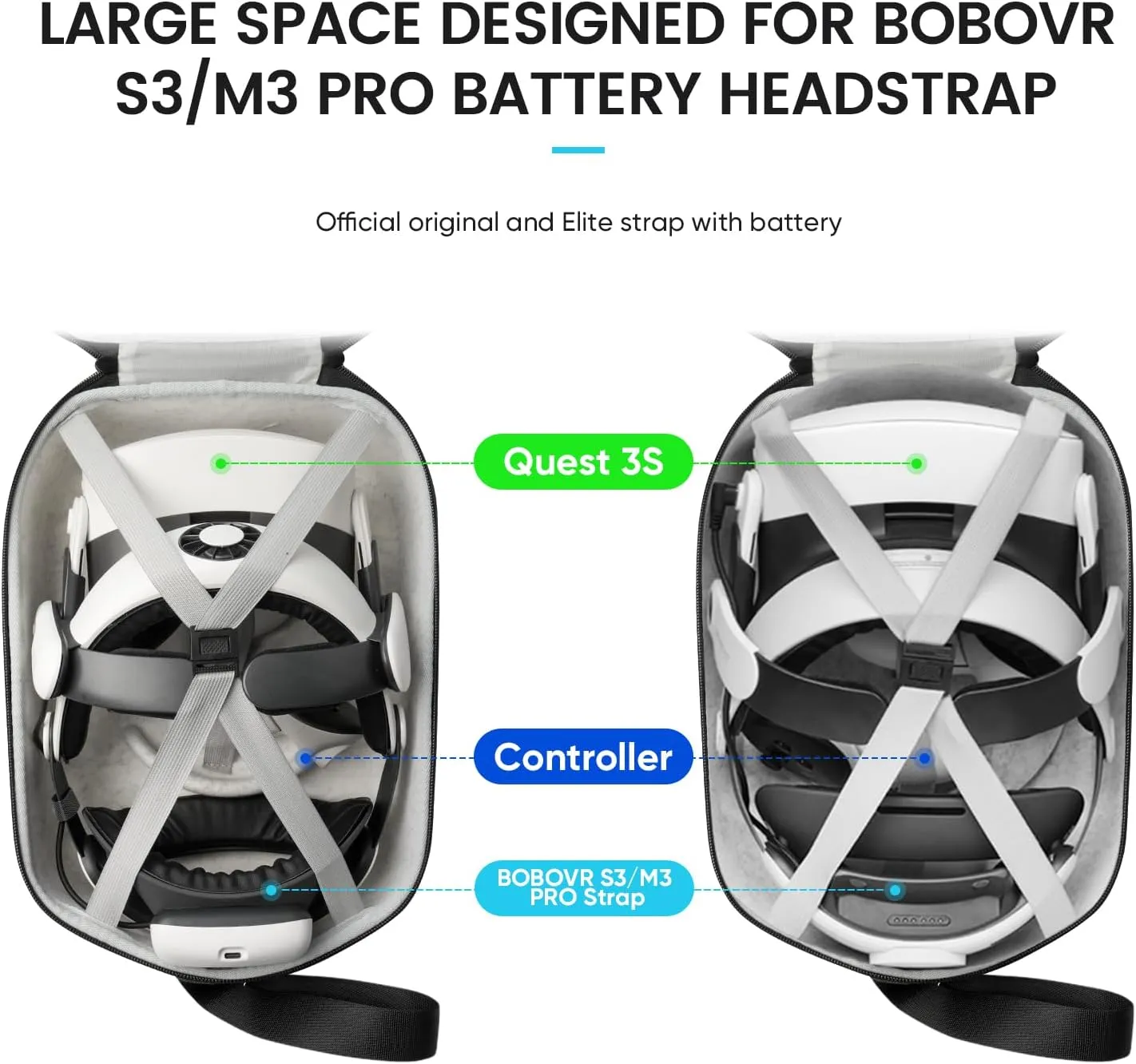 SARLAR Hard Carrying Case for Meta Quest 3/3S/Oculus Quest 2, Large Space Compatible with BOBOVR S3 Pro/M3 Pro/Kiwi Design Battery Head Strap and All Accessories, Ideal for Travel and Home Storage