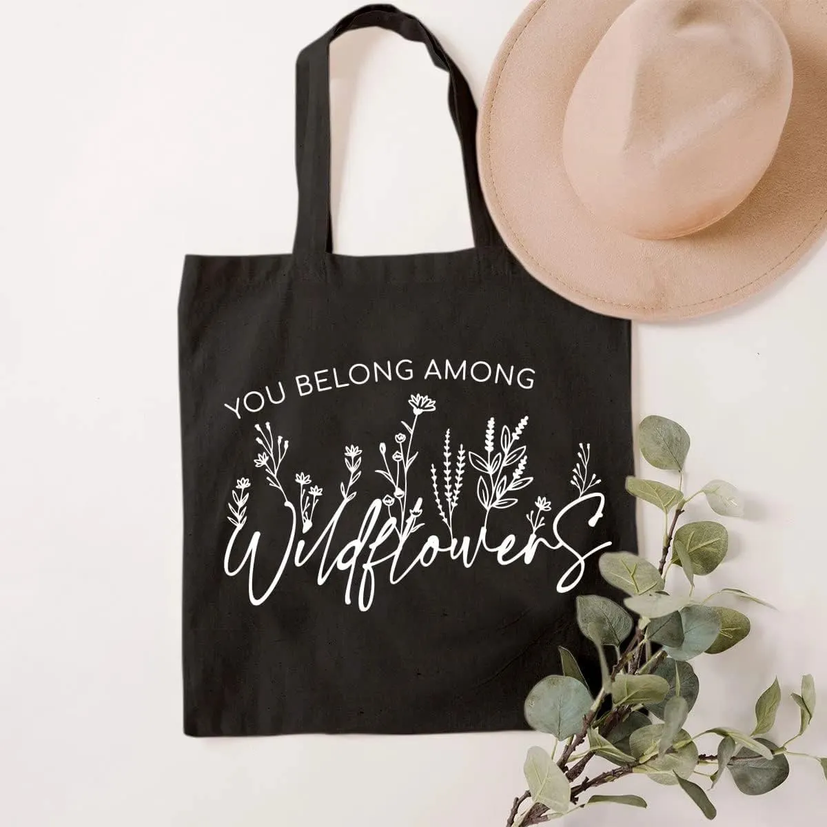 SAUIVD Inspirational Floral Canvas Tote Bag Funny Wildflowers Tote Bag Flower Shopping Shoulder Bags Reusable Handbag
