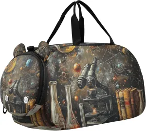 Science Symbols Vintage Galaxy Sports Duffle Bag for Teens Girls Boys, Gym Bag with Shoe Compartment, Kids Travel Overnight Weekender Shoulder Bag