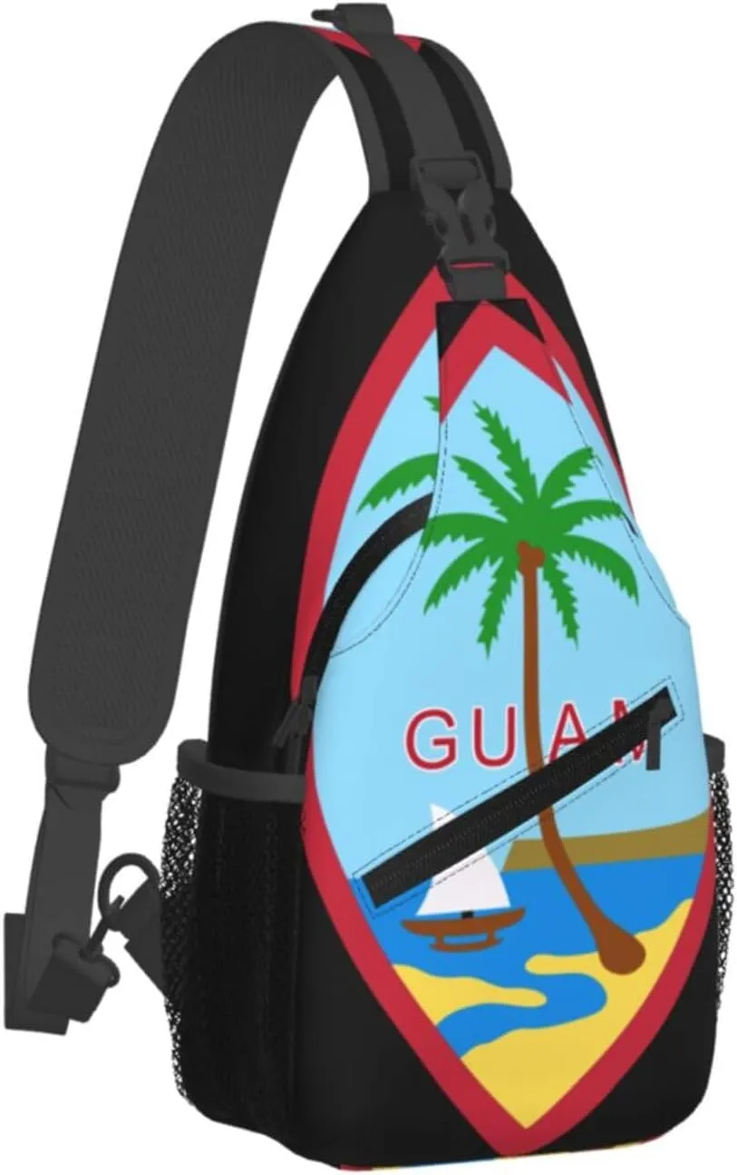 Seal Of Guam Sling Backpack Chest Daypack Crossbody Crossbody Shoulder Bags For Travel Sports Running Hiking, Black