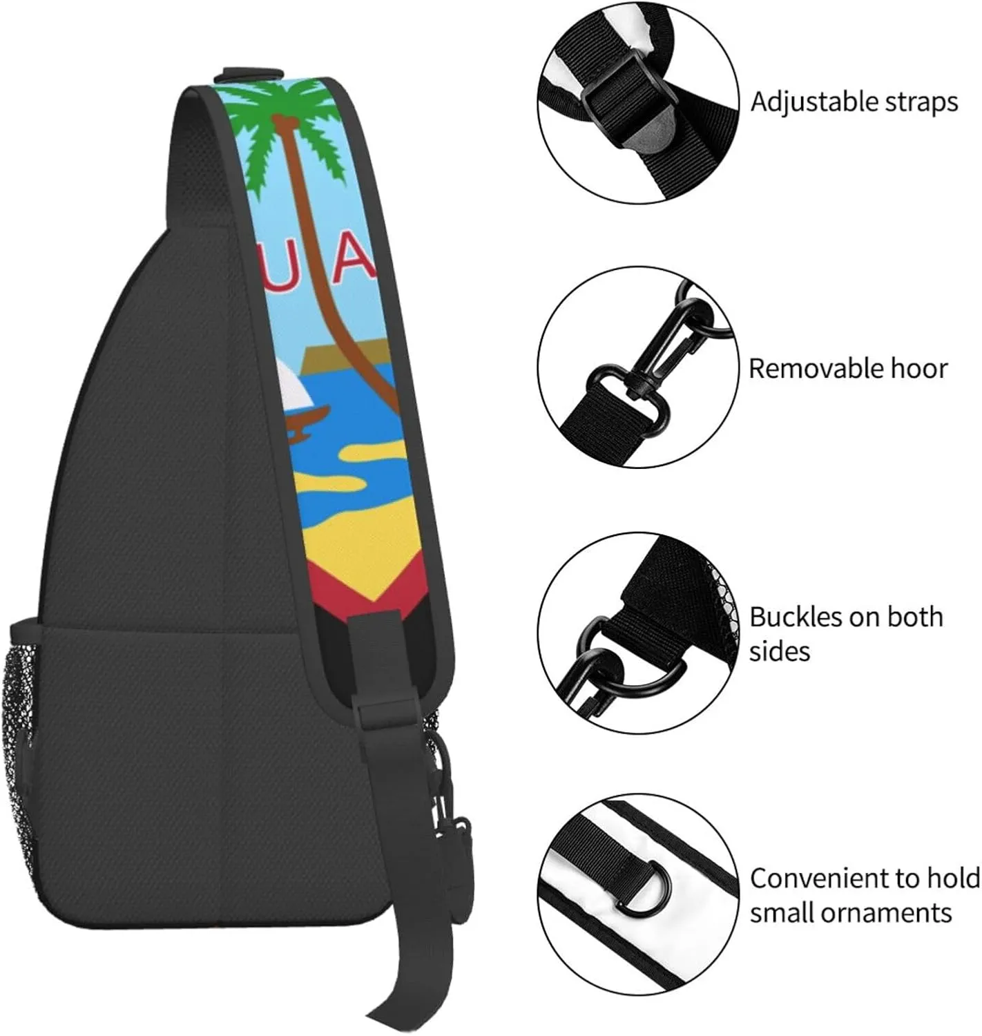 Seal Of Guam Sling Backpack Chest Daypack Crossbody Crossbody Shoulder Bags For Travel Sports Running Hiking, Black