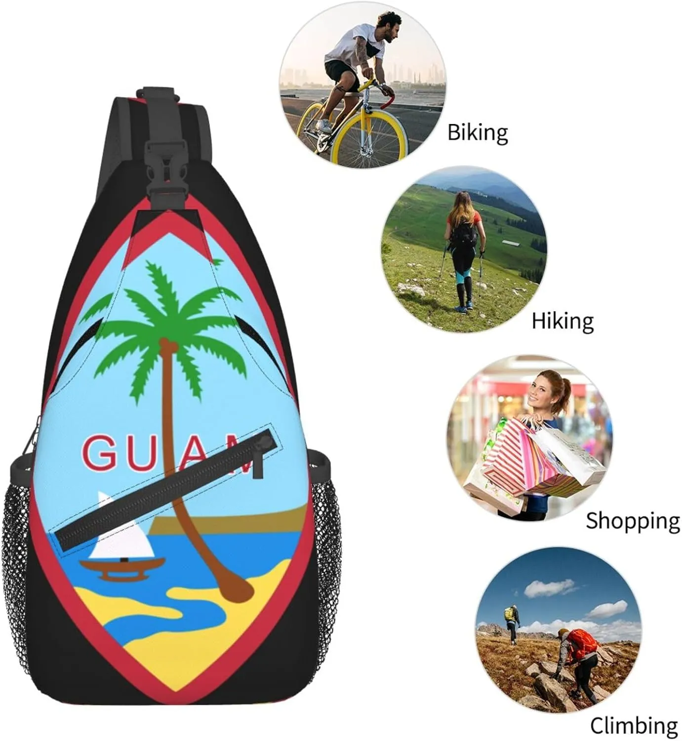 Seal Of Guam Sling Backpack Chest Daypack Crossbody Crossbody Shoulder Bags For Travel Sports Running Hiking, Black