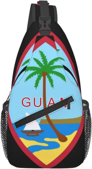 Seal Of Guam Sling Backpack Chest Daypack Crossbody Crossbody Shoulder Bags For Travel Sports Running Hiking, Black