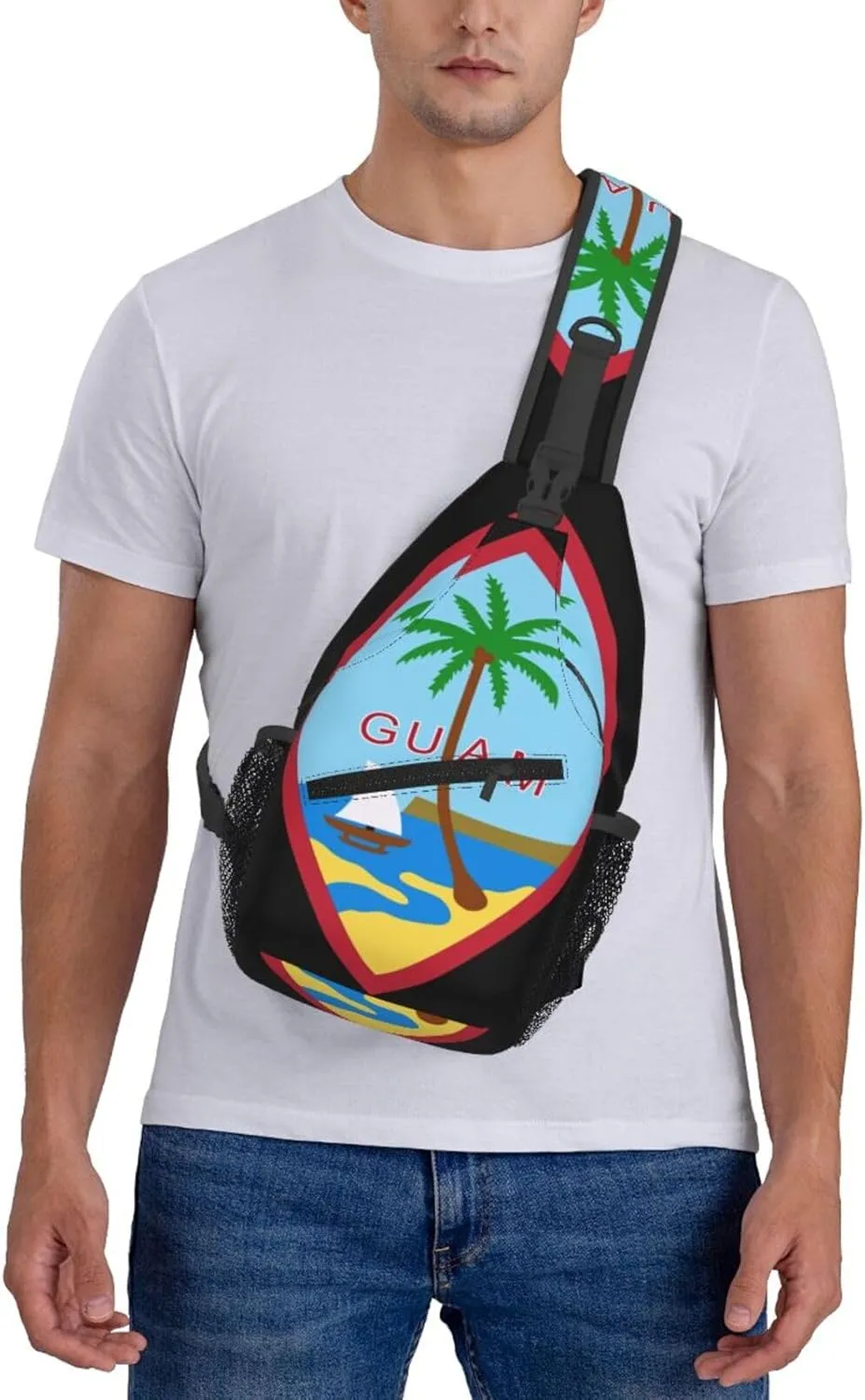 Seal Of Guam Sling Backpack Chest Daypack Crossbody Crossbody Shoulder Bags For Travel Sports Running Hiking, Black