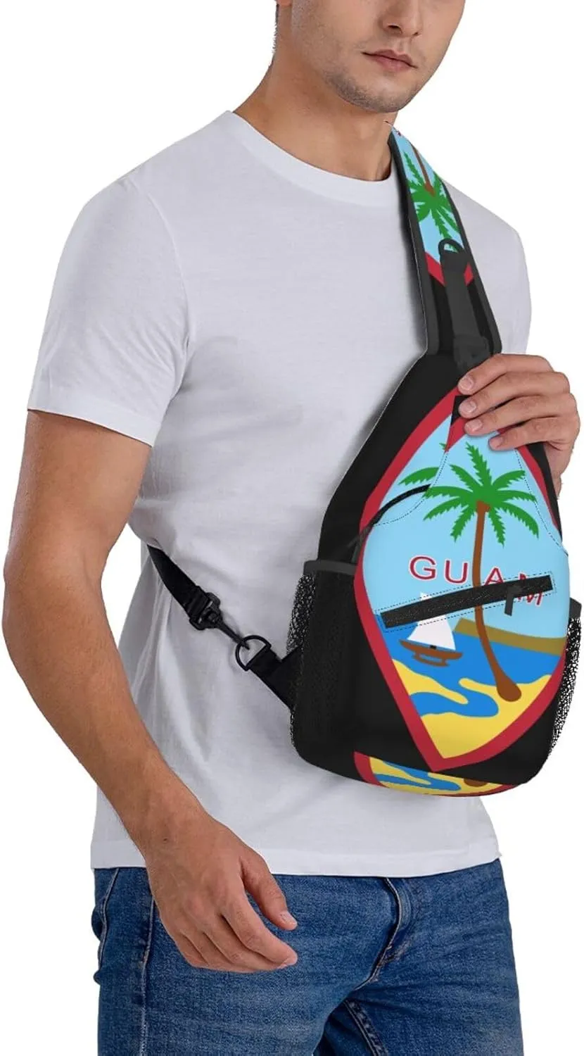 Seal Of Guam Sling Backpack Chest Daypack Crossbody Crossbody Shoulder Bags For Travel Sports Running Hiking, Black