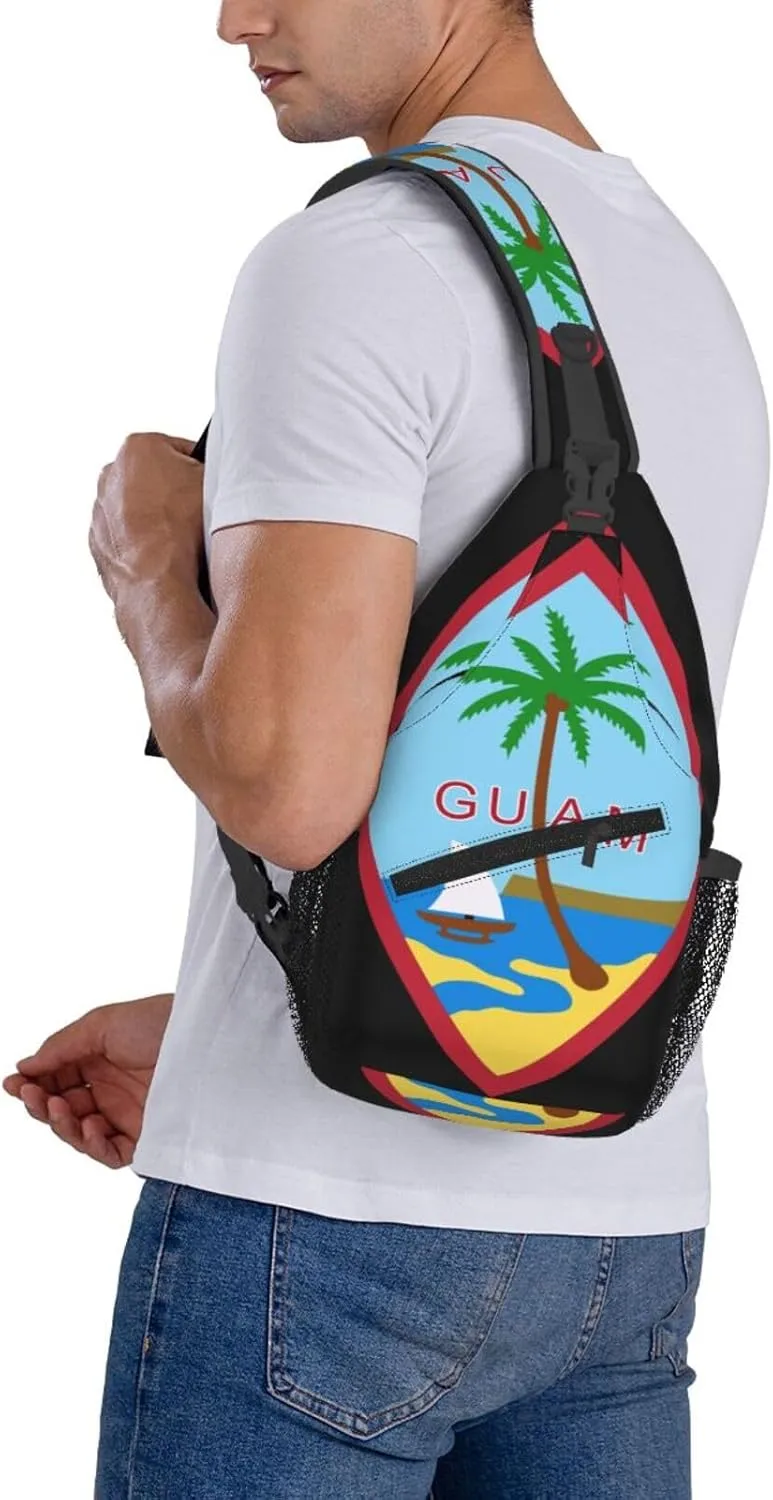 Seal Of Guam Sling Backpack Chest Daypack Crossbody Crossbody Shoulder Bags For Travel Sports Running Hiking, Black