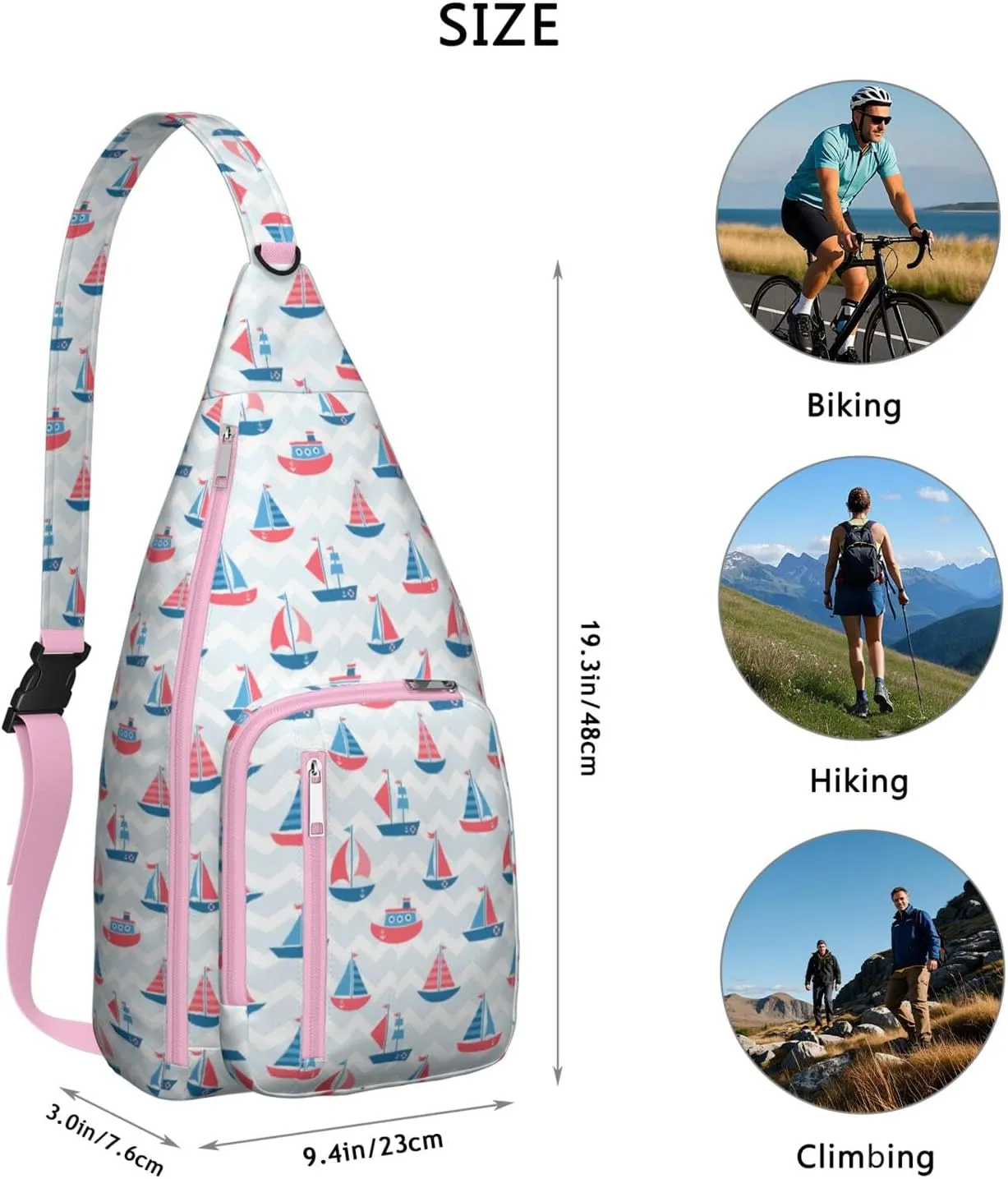 Seamless Pattern with Boats Crossbody Bag Daypack for Women Men Lightweight Waterproof Sling Bag Backpack Hiking Cycling