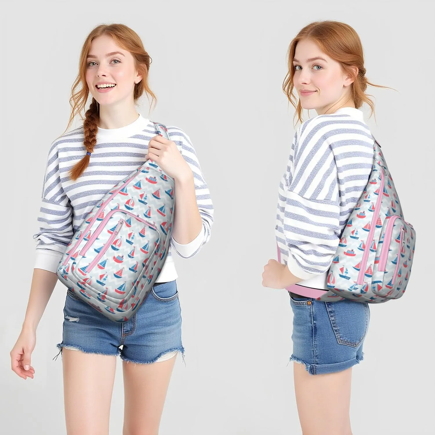 Seamless Pattern with Boats Crossbody Bag Daypack for Women Men Lightweight Waterproof Sling Bag Backpack Hiking Cycling
