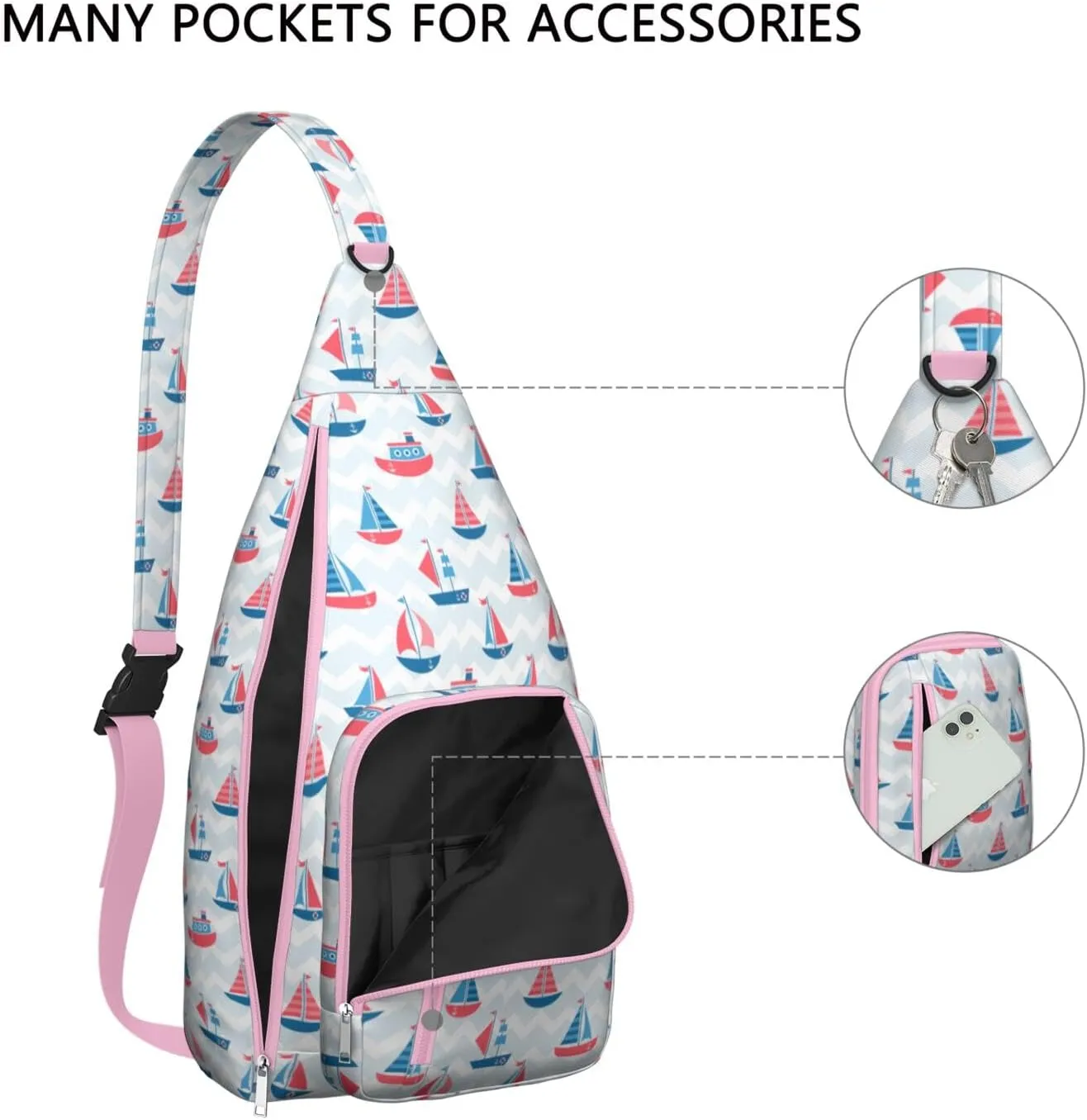 Seamless Pattern with Boats Crossbody Bag Daypack for Women Men Lightweight Waterproof Sling Bag Backpack Hiking Cycling
