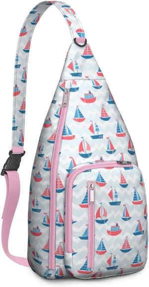 Seamless Pattern with Boats Crossbody Bag Daypack for Women Men Lightweight Waterproof Sling Bag Backpack Hiking Cycling