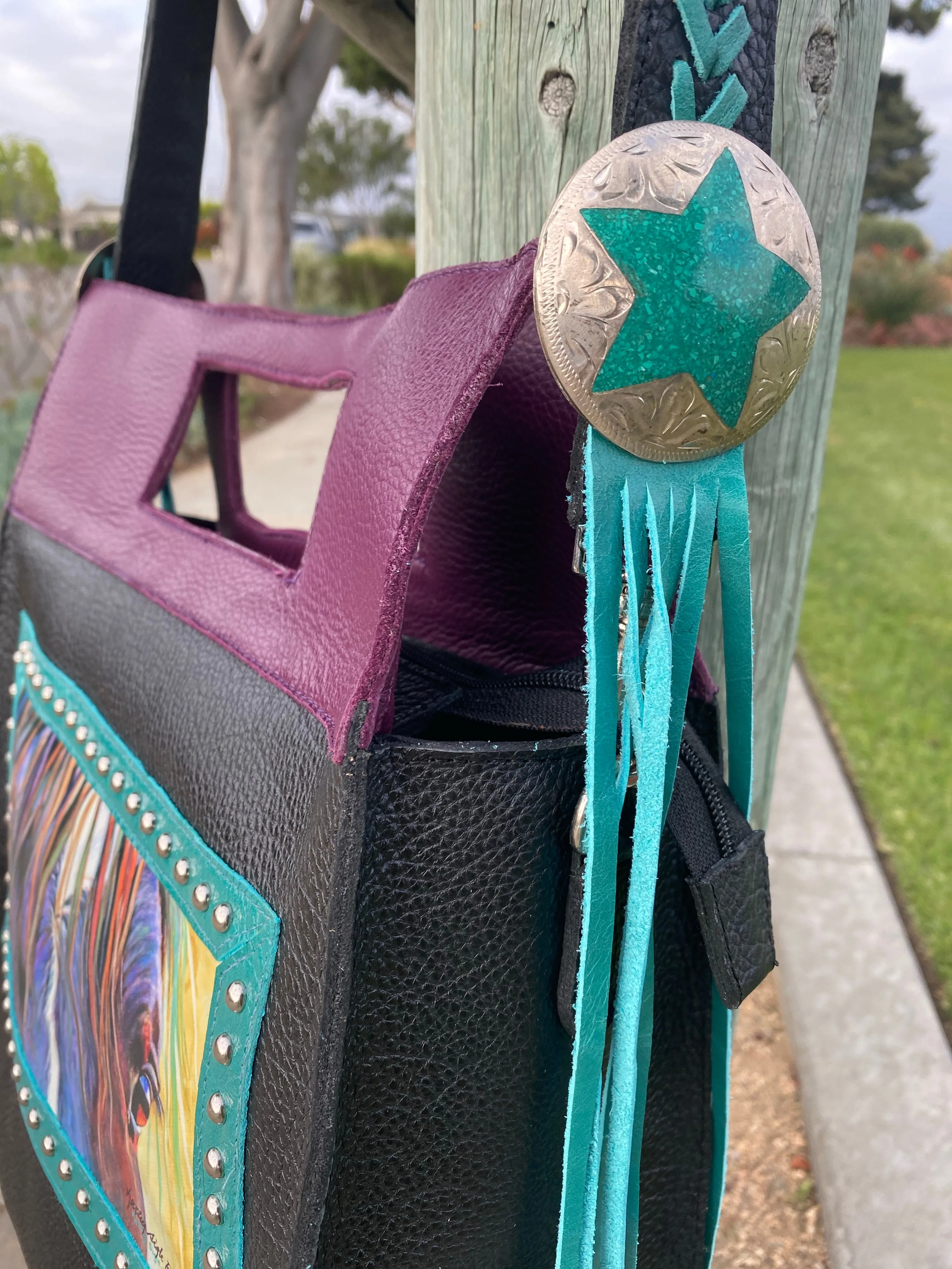 Sergios Collection featuring Kathy Sigle artist top handle and crossbody limited edition tote
