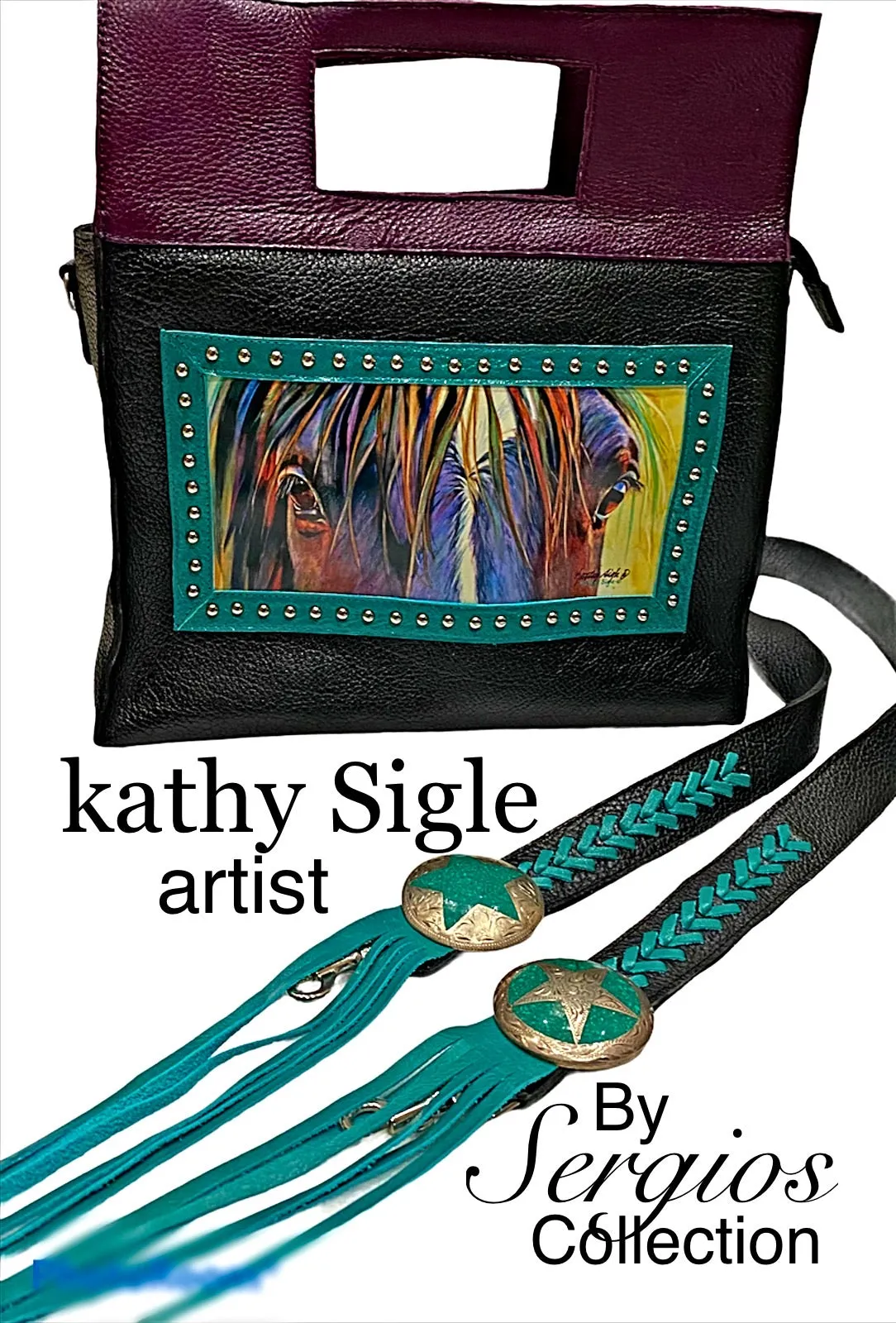 Sergios Collection featuring Kathy Sigle artist top handle and crossbody limited edition tote