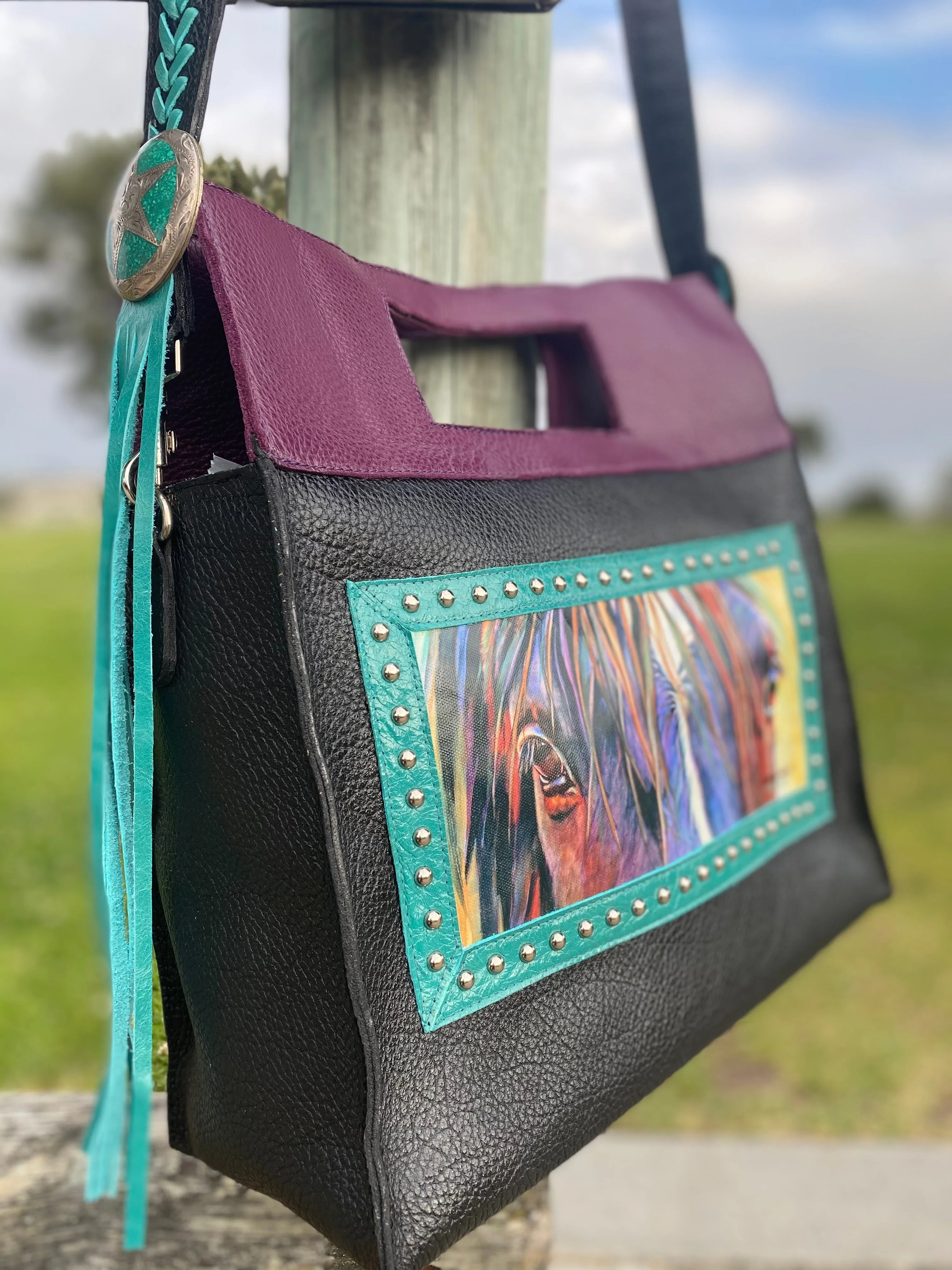 Sergios Collection featuring Kathy Sigle artist top handle and crossbody limited edition tote