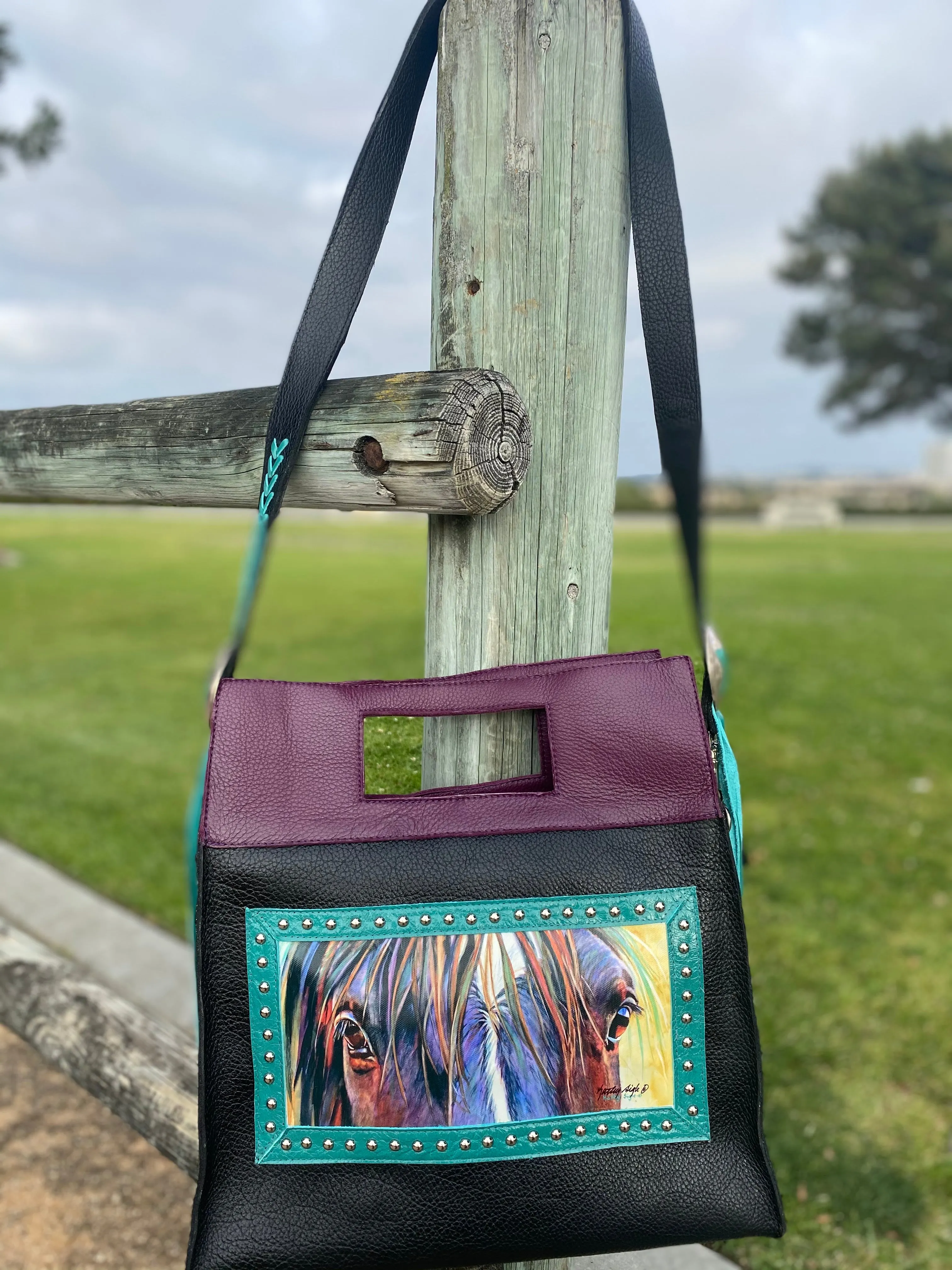 Sergios Collection featuring Kathy Sigle artist top handle and crossbody limited edition tote