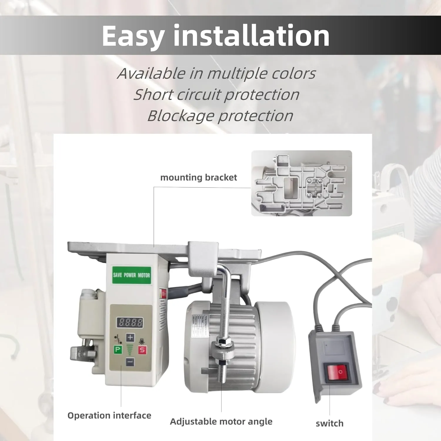 Servo Motor Sewing Machine AC110V, 750w 1HP Industrial Brushless Sewing Machine Motor with Pure Copper Coils, Energy Saving Mute (White, 750W)