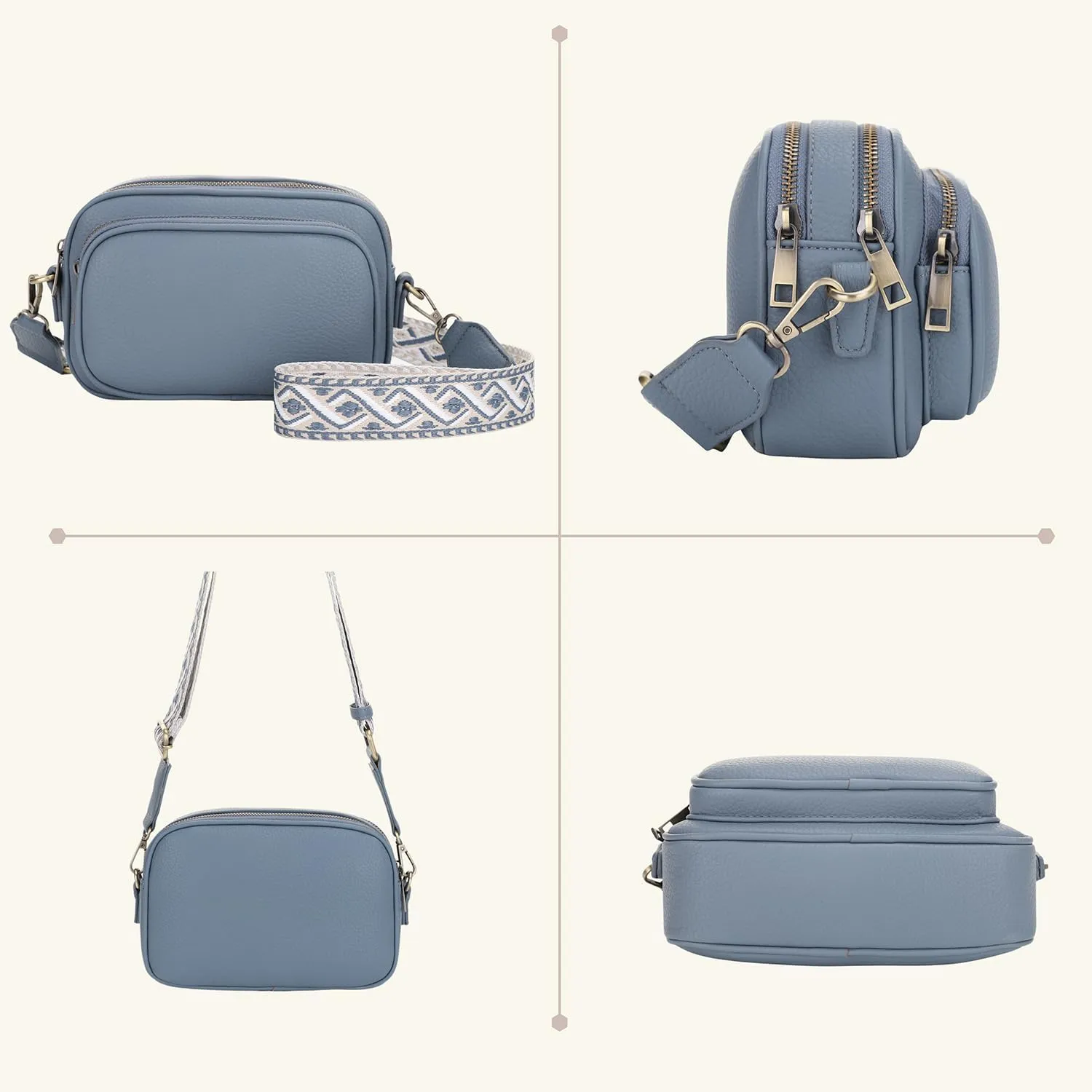 SG SUGU Small Crossbody Bag for Women, Triple Compartment Shoulder Handbags with Adjustable Strap, Camera Purse for Everyday