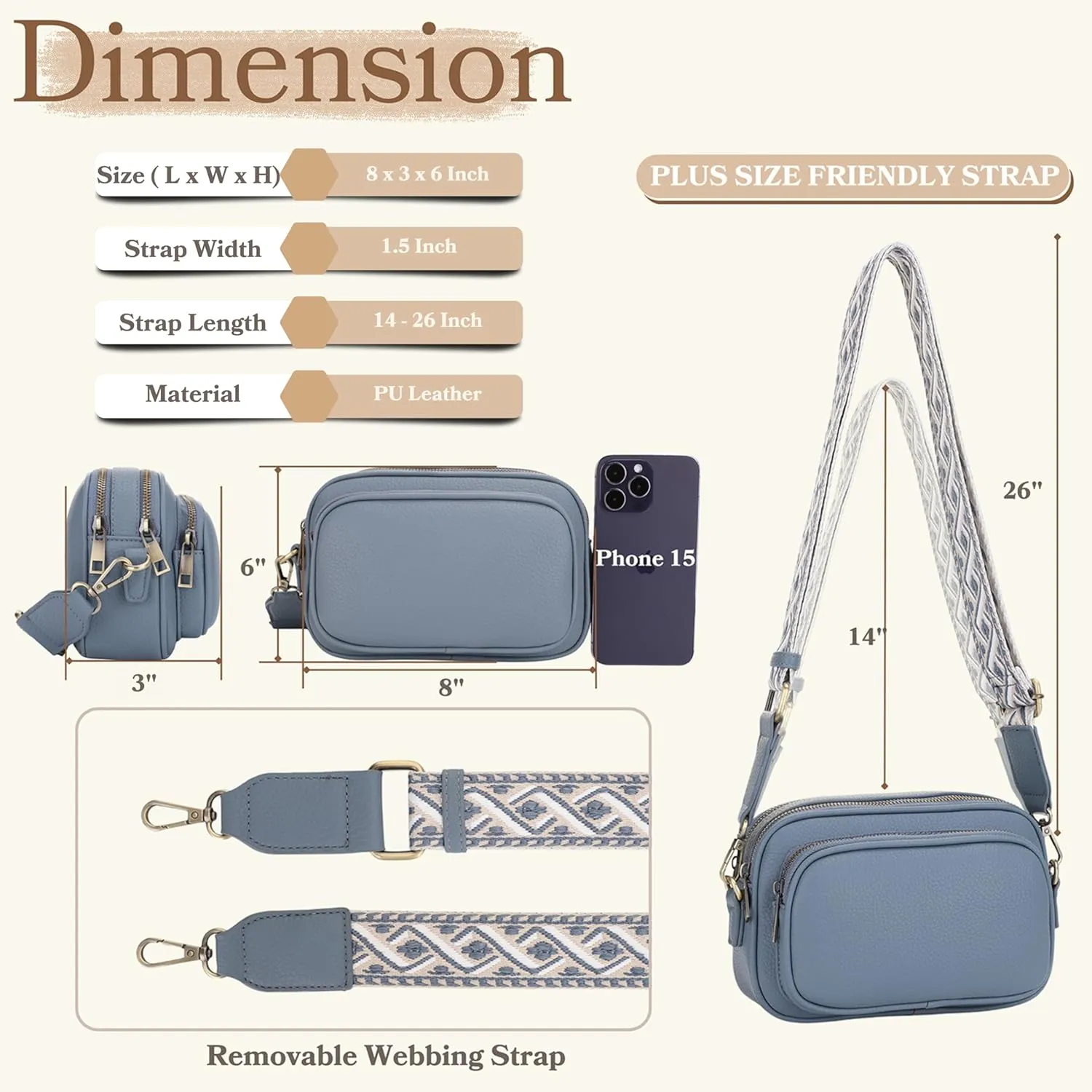 SG SUGU Small Crossbody Bag for Women, Triple Compartment Shoulder Handbags with Adjustable Strap, Camera Purse for Everyday