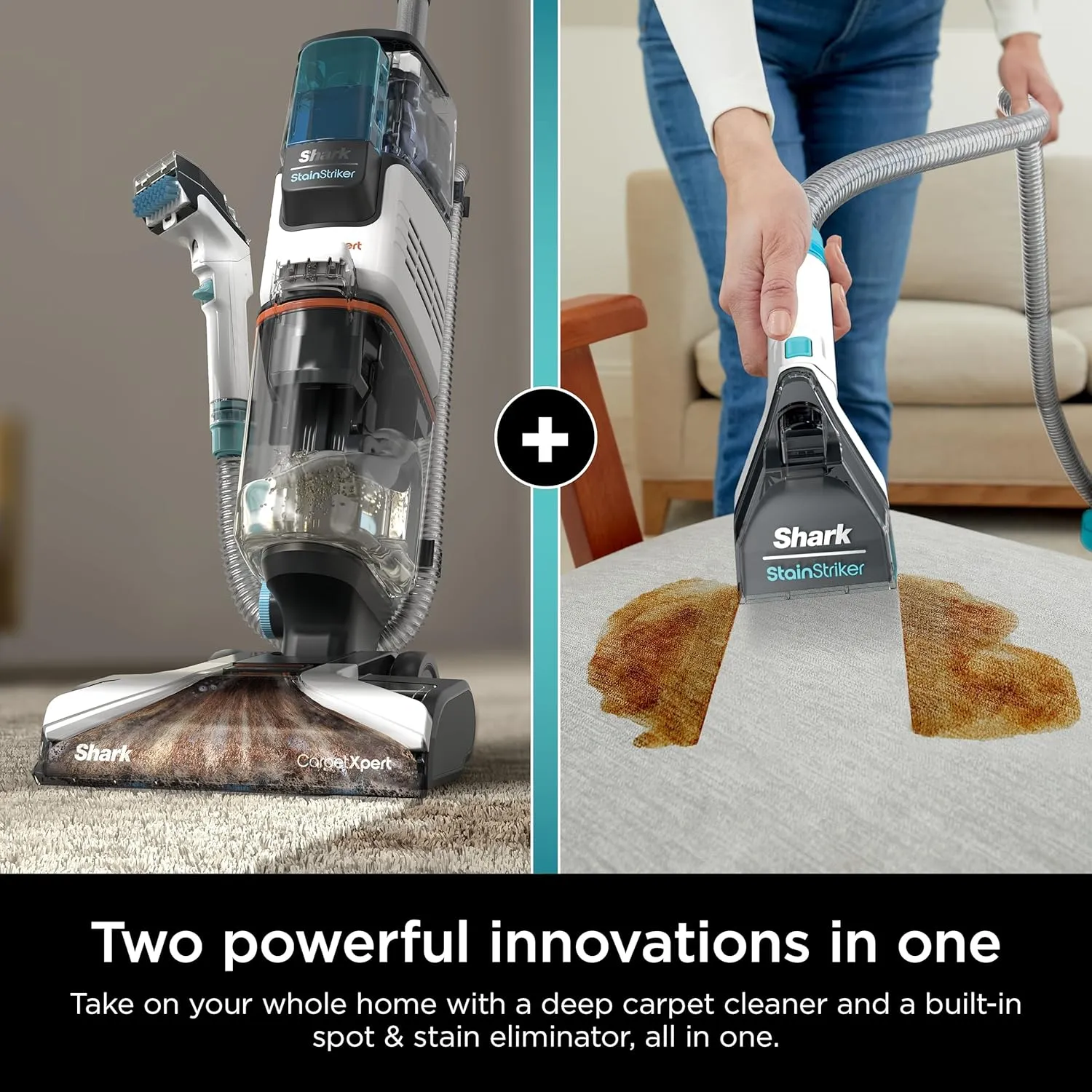 Shark EX201 CarpetXpert Upright Carpet, Area Rug & Upholstery Cleaner with StainStriker, Built-in Spot & Stain Cleaner, Perfect for Pets, Deep Cleaning & Tough Stain Removal, Carpet Shampooer, Cyan