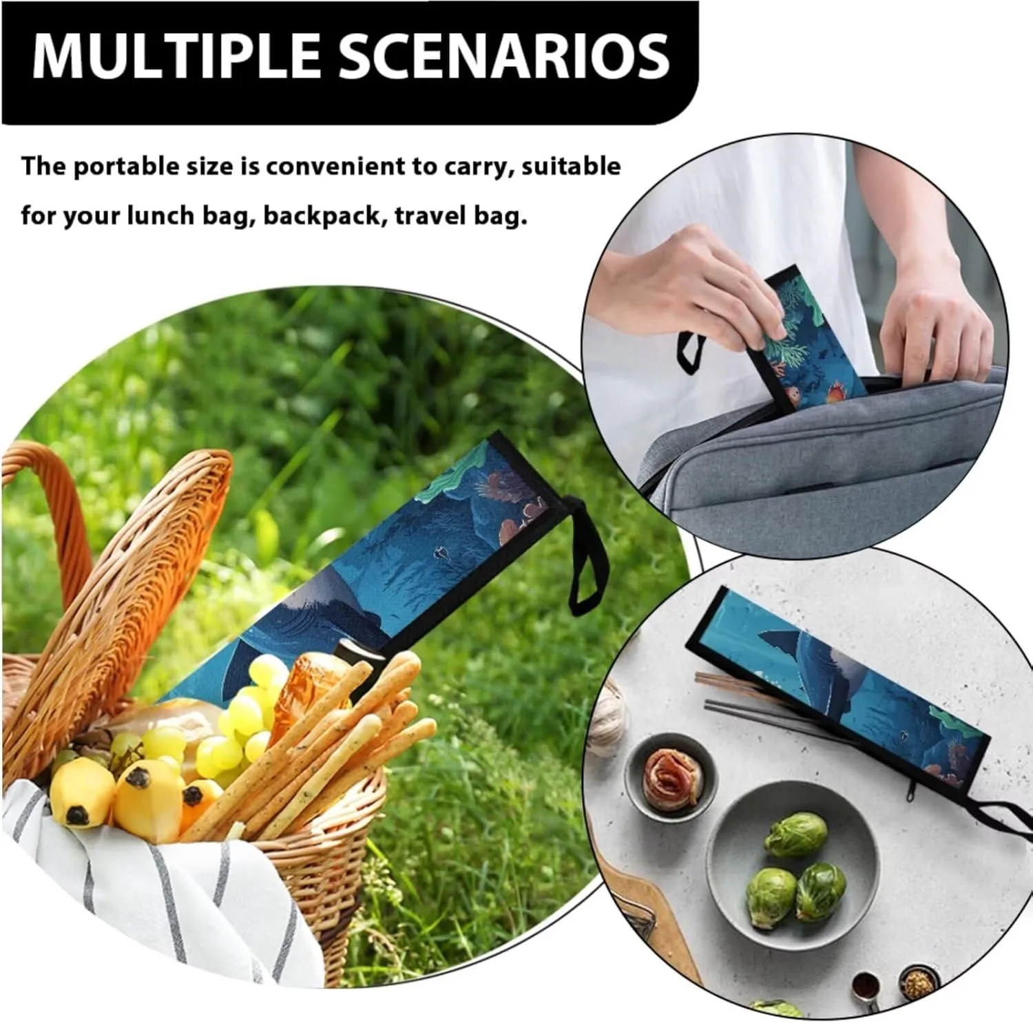Shark Lunch Bag Kids Boy with Tableware Carrying Bag Set for Knife Fork Spoons Durable Lightweight Kid Lunch Containers and Chopsticks Pouch for School