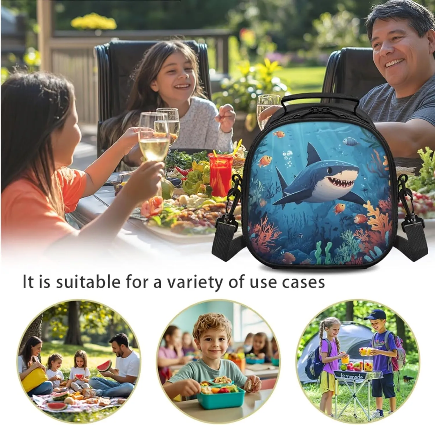 Shark Lunch Bag Kids Boy with Tableware Carrying Bag Set for Knife Fork Spoons Durable Lightweight Kid Lunch Containers and Chopsticks Pouch for School