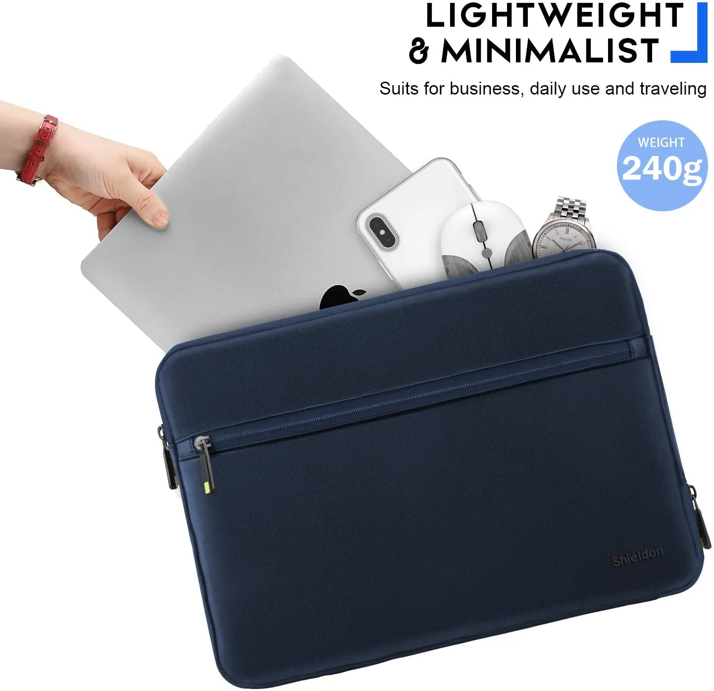 SHIELDON 13-14-Inch Laptop Sleeve Case Bag with Accessory Pocket, Water Repellent Handbag