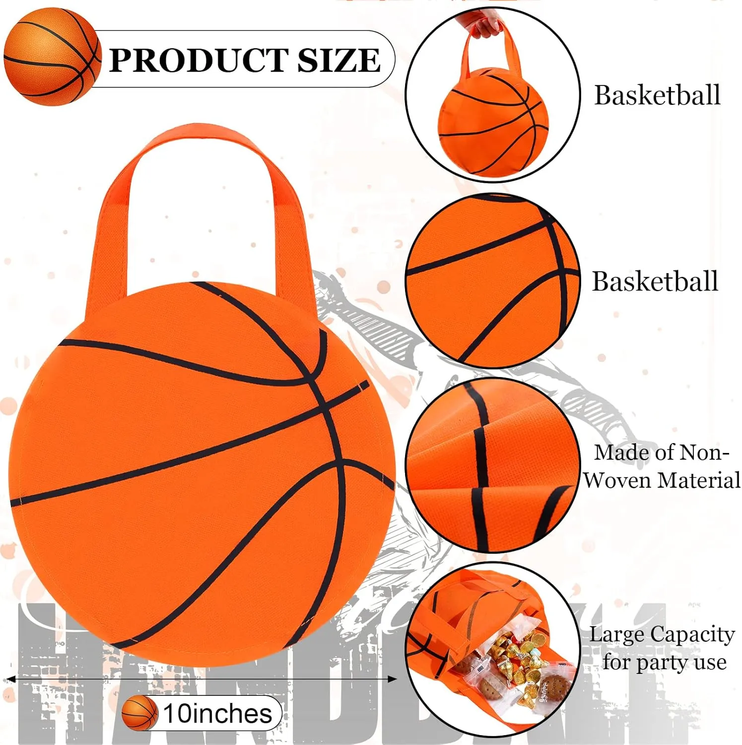 Shihanee 24 Pcs Basketball Party Favor Bags, Basketball Themed Candy Bags, Non Woven Gift Handbags for Sport Theme Party Supplies
