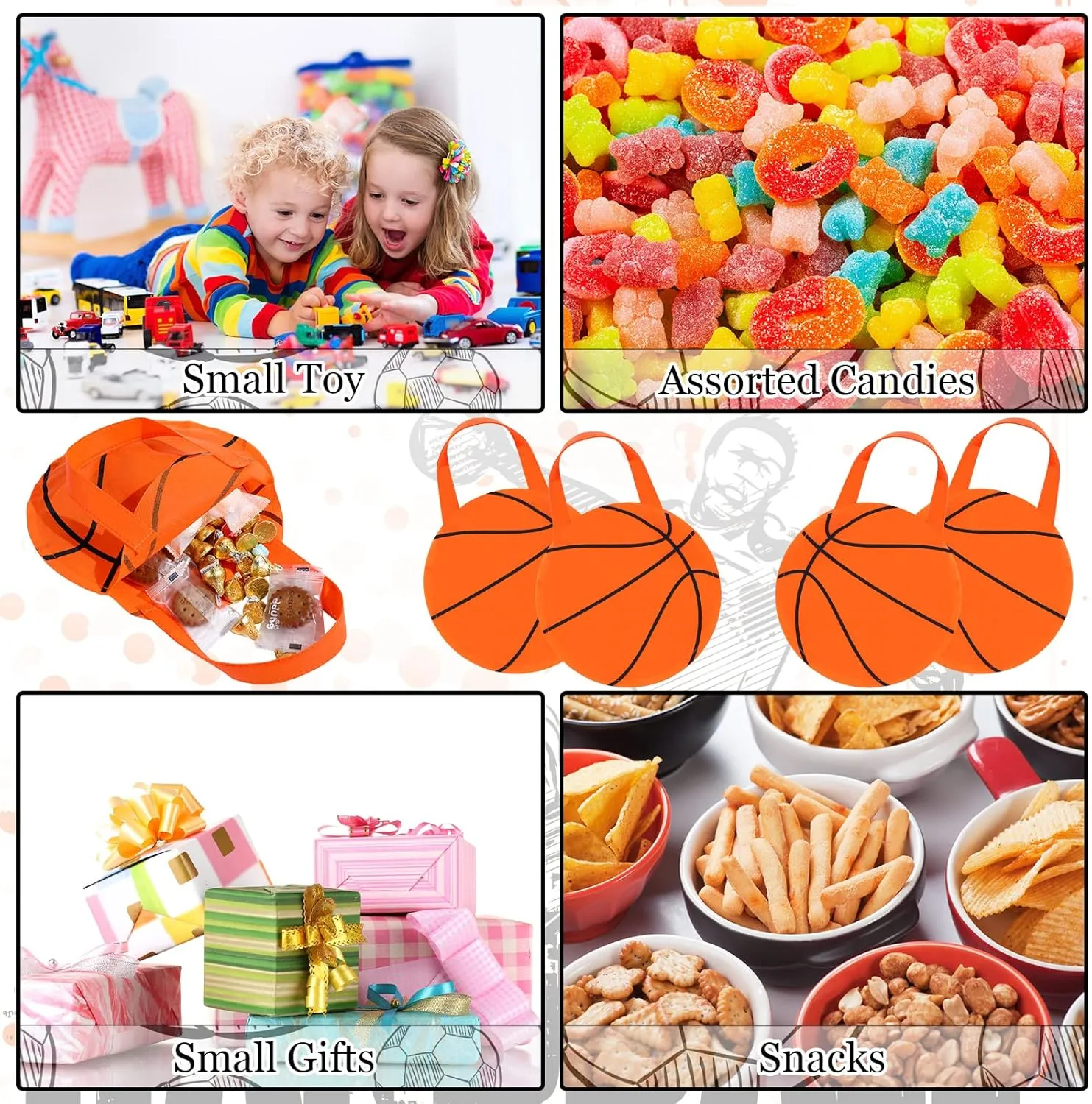 Shihanee 24 Pcs Basketball Party Favor Bags, Basketball Themed Candy Bags, Non Woven Gift Handbags for Sport Theme Party Supplies