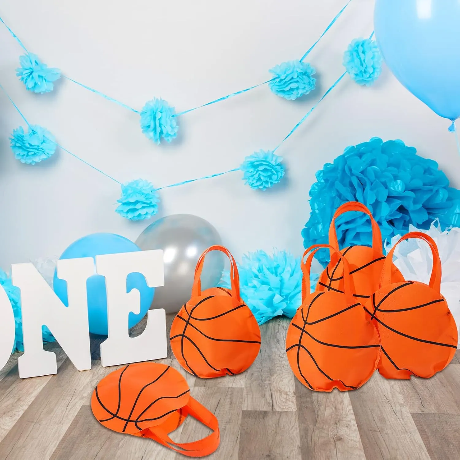 Shihanee 24 Pcs Basketball Party Favor Bags, Basketball Themed Candy Bags, Non Woven Gift Handbags for Sport Theme Party Supplies