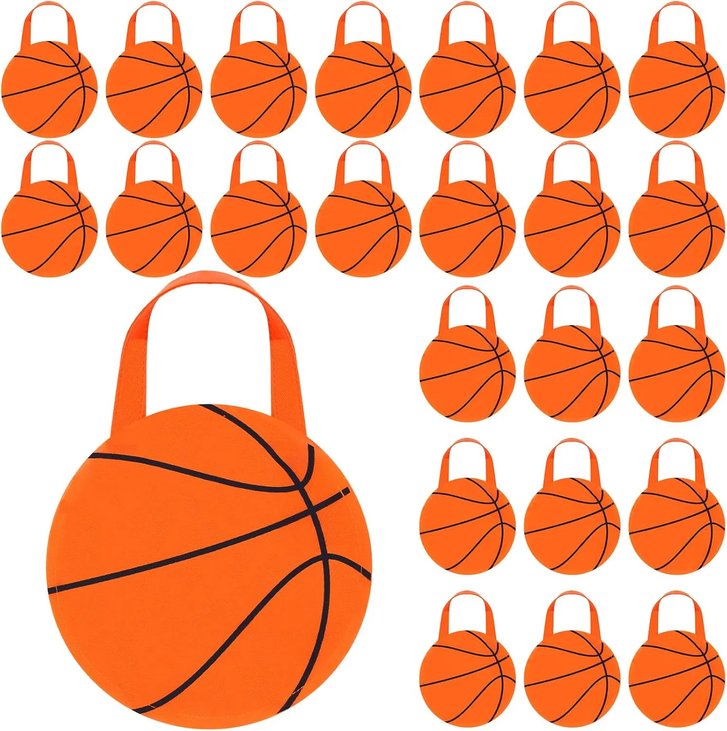 Shihanee 24 Pcs Basketball Party Favor Bags, Basketball Themed Candy Bags, Non Woven Gift Handbags for Sport Theme Party Supplies