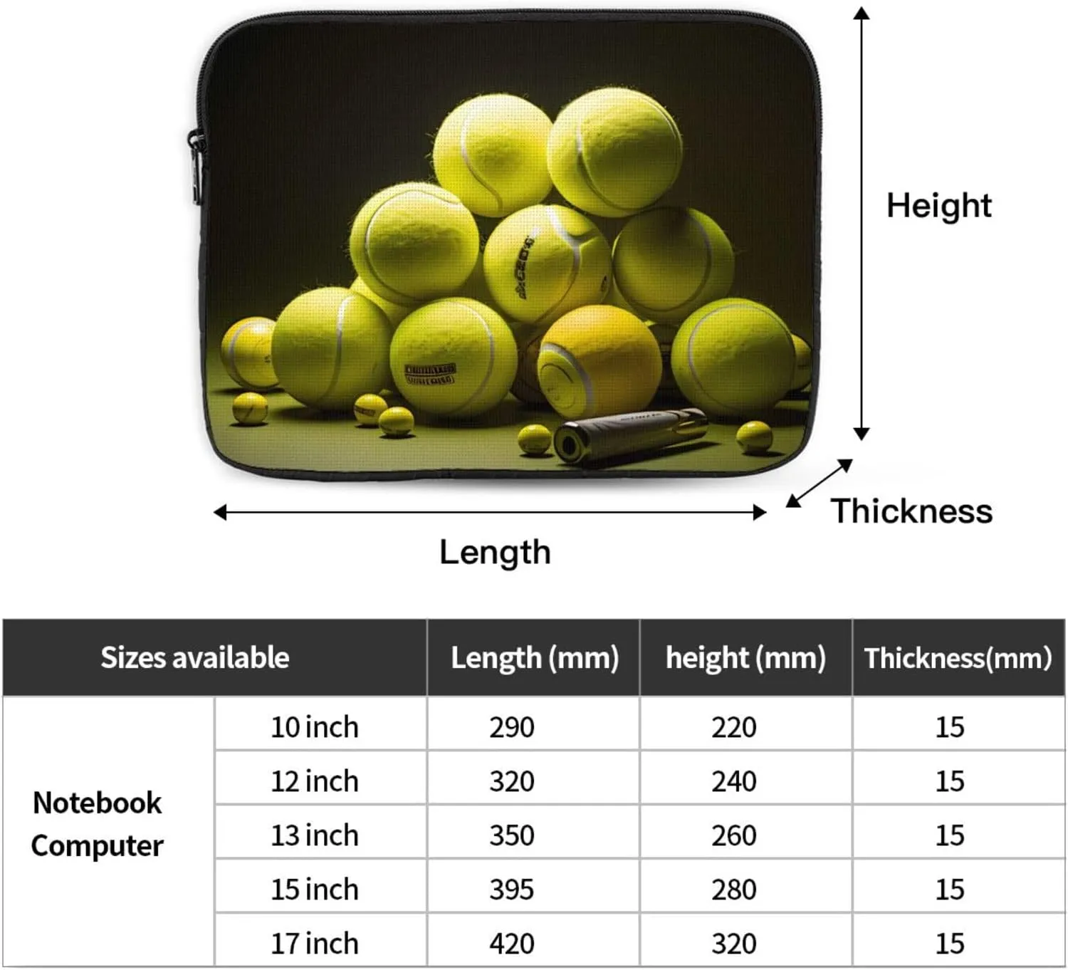 Shockproof Portable Laptop Sleeve Bag 17 inch - for Men and Women Business Travel, School, and Office Use Tennis Diagram Picture