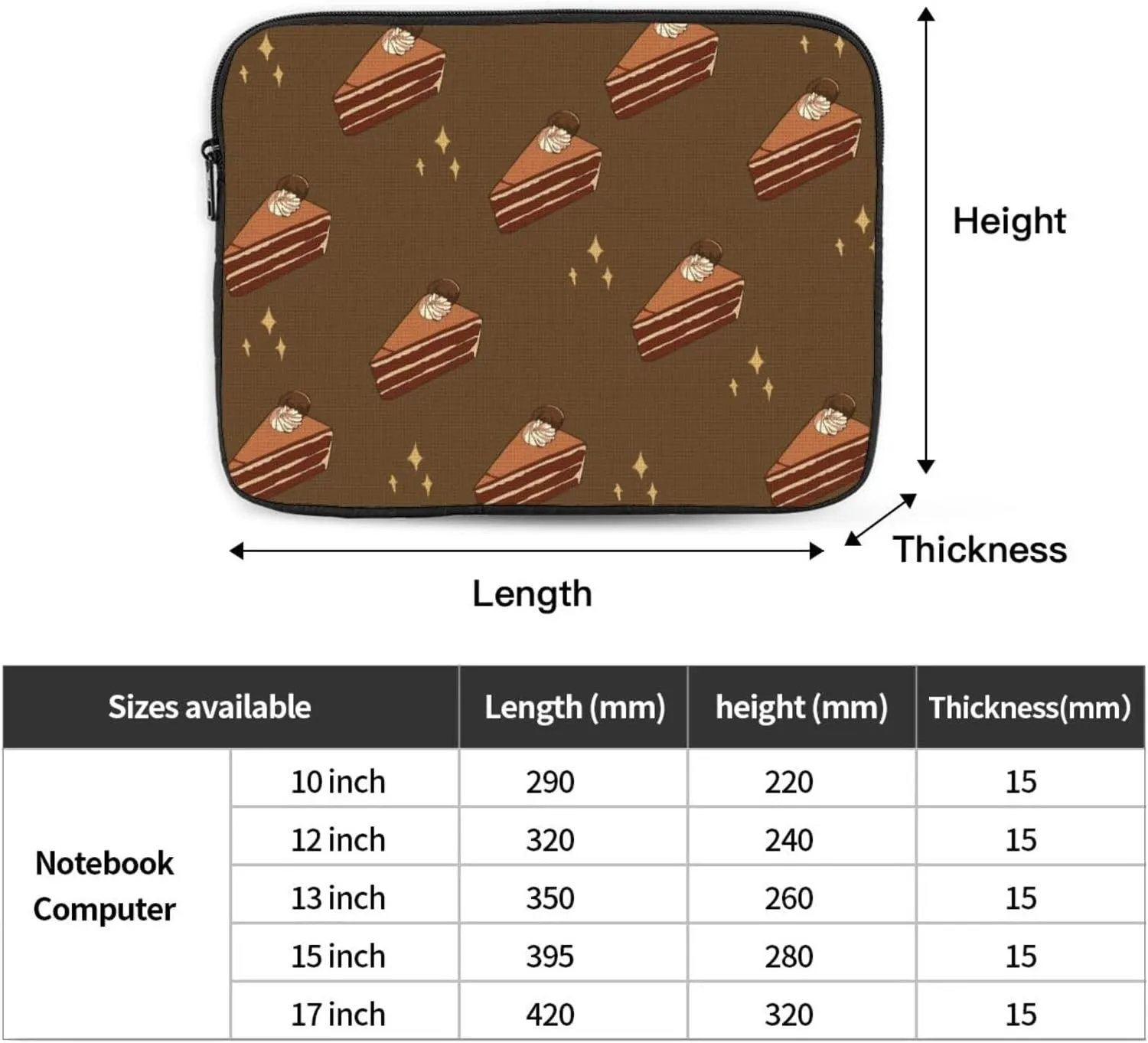Shockproof Portable Laptop Sleeve Bag - for Trip, Travel, Office, Daily Use - for Men and Women Chocolate Squares Cake Prints