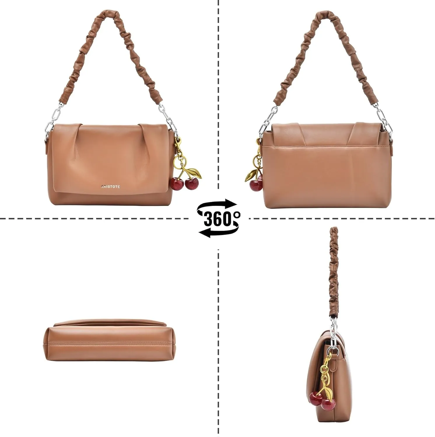 Shoulder Bags Purses for Women, Hobo Tote Bag Crossbody Wallet with 2 Removable Strap 1 Cherry