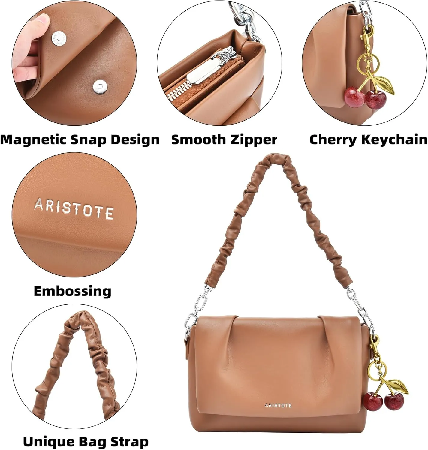 Shoulder Bags Purses for Women, Hobo Tote Bag Crossbody Wallet with 2 Removable Strap 1 Cherry