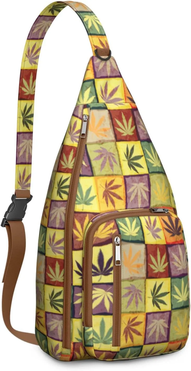 Shoulder Sling Crossbody Casual Chest Bag For Travel Sports Running,Backpack for Men & Women Lightweight Sports BagCrossbody Concealed Carry,Marijuana Leaf Shoulder Bag Waterproof Chest Bag