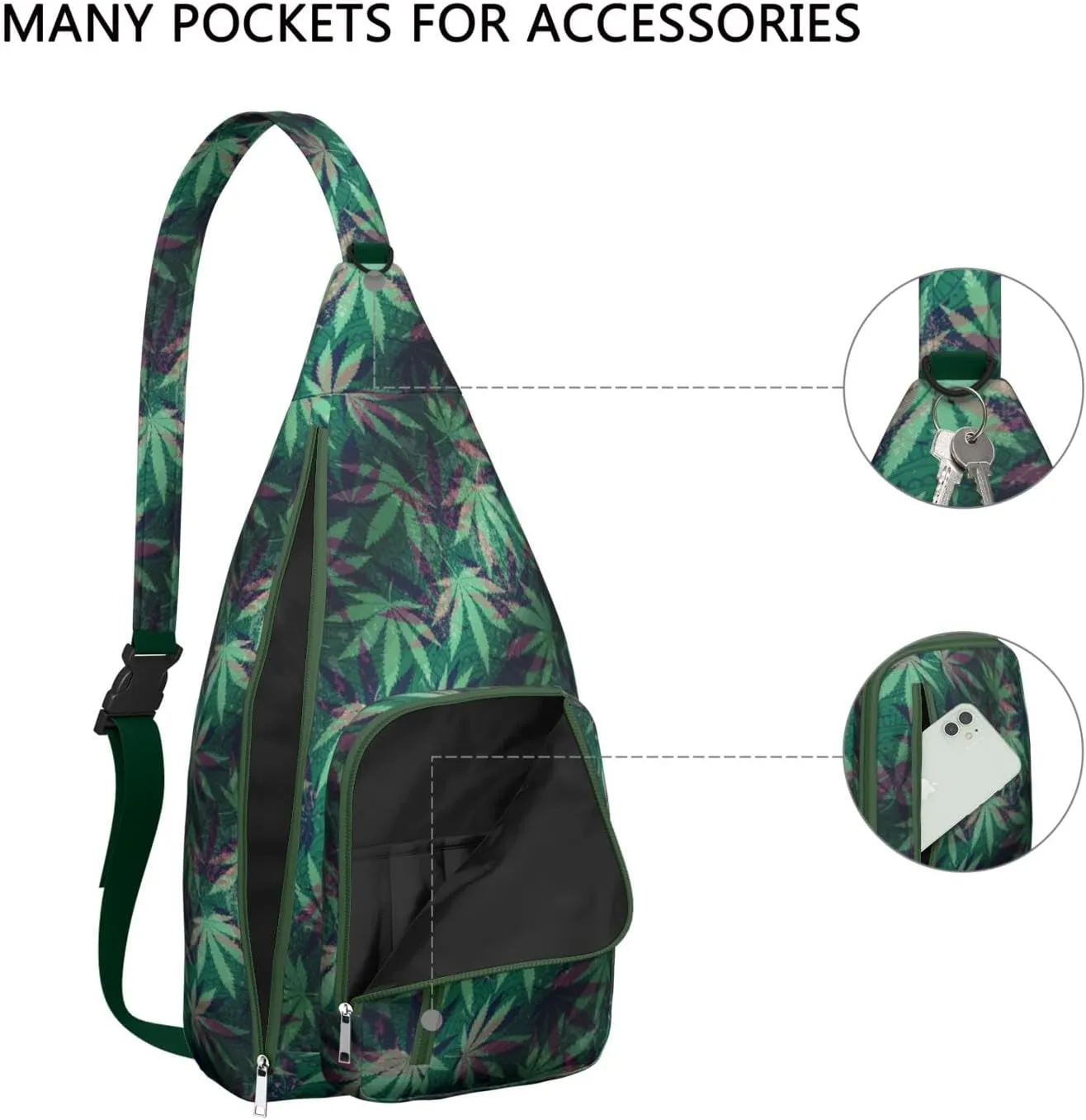 Shoulder Sling Crossbody Casual Chest Bag For Travel Sports Running,Backpack for Men & Women Lightweight Sports BagCrossbody Concealed Carry,Marijuana Leaf Shoulder Bag Waterproof Chest Bag