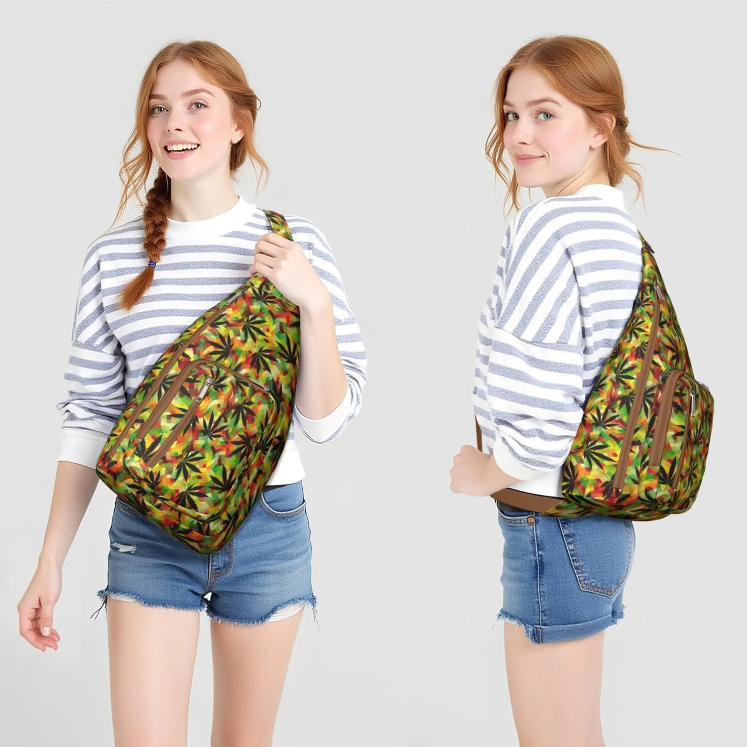 Shoulder Sling Crossbody Casual Chest Bag For Travel Sports Running,Backpack for Men & Women Lightweight Sports BagCrossbody Concealed Carry,Marijuana Leaf Shoulder Bag Waterproof Chest Bag