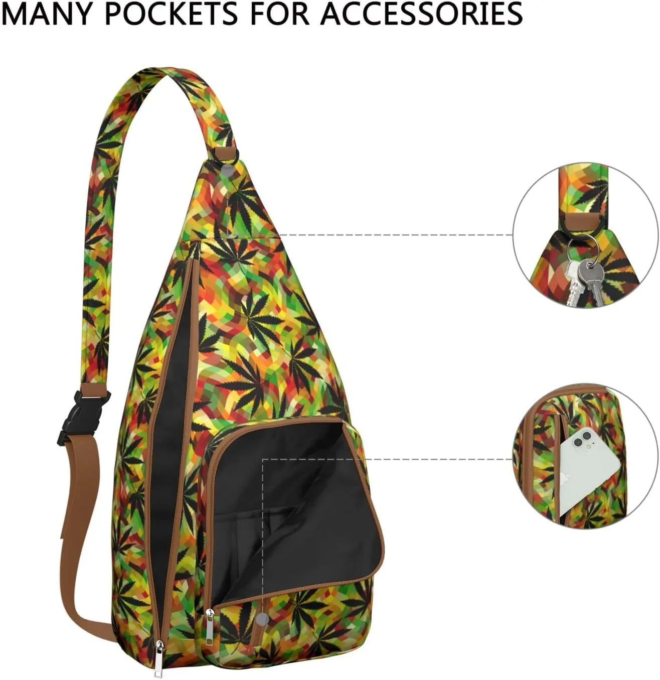 Shoulder Sling Crossbody Casual Chest Bag For Travel Sports Running,Backpack for Men & Women Lightweight Sports BagCrossbody Concealed Carry,Marijuana Leaf Shoulder Bag Waterproof Chest Bag