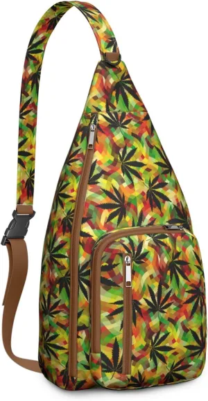 Shoulder Sling Crossbody Casual Chest Bag For Travel Sports Running,Backpack for Men & Women Lightweight Sports BagCrossbody Concealed Carry,Marijuana Leaf Shoulder Bag Waterproof Chest Bag