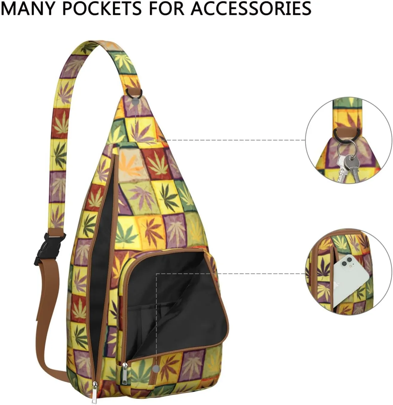 Shoulder Sling Crossbody Casual Chest Bag For Travel Sports Running,Backpack for Men & Women Lightweight Sports BagCrossbody Concealed Carry,Marijuana Leaf Shoulder Bag Waterproof Chest Bag