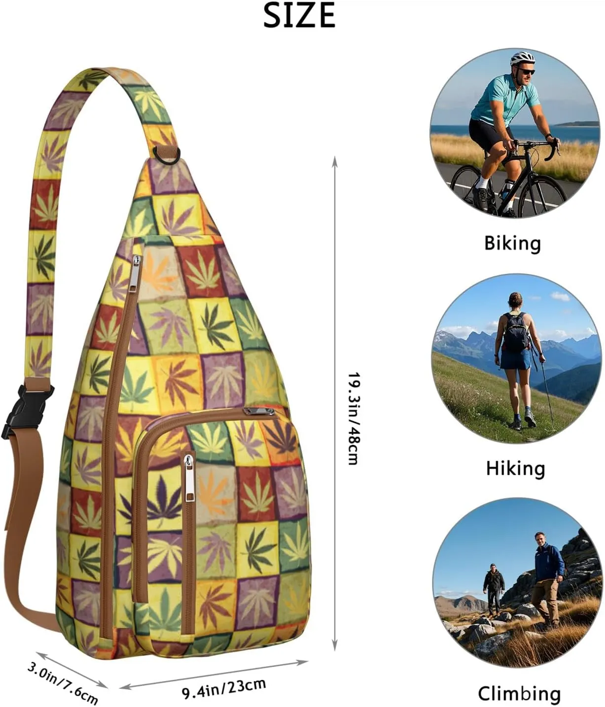 Shoulder Sling Crossbody Casual Chest Bag For Travel Sports Running,Backpack for Men & Women Lightweight Sports BagCrossbody Concealed Carry,Marijuana Leaf Shoulder Bag Waterproof Chest Bag