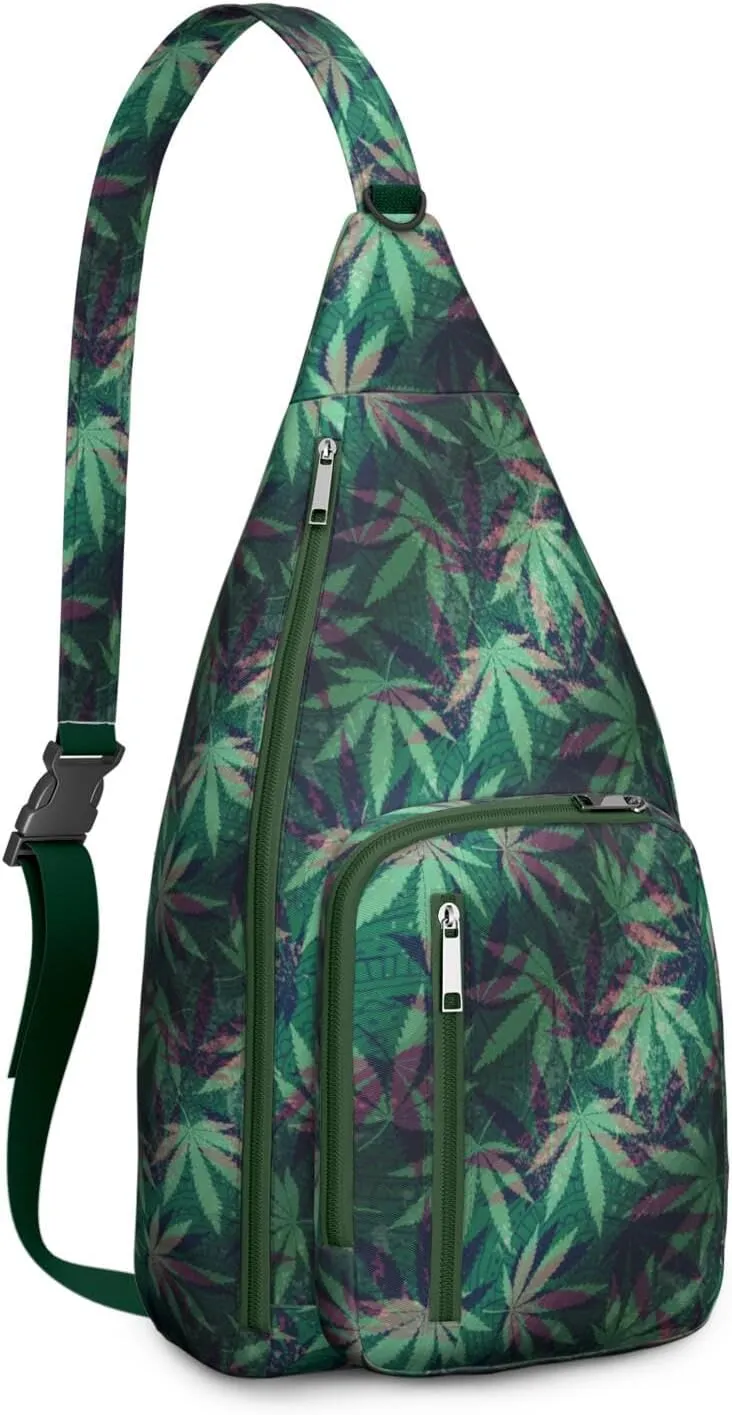 Shoulder Sling Crossbody Casual Chest Bag For Travel Sports Running,Backpack for Men & Women Lightweight Sports BagCrossbody Concealed Carry,Marijuana Leaf Shoulder Bag Waterproof Chest Bag